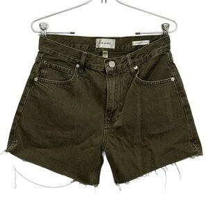 Frame Denim Le Super High-Waisted Classic Shorts in Olive, size 26